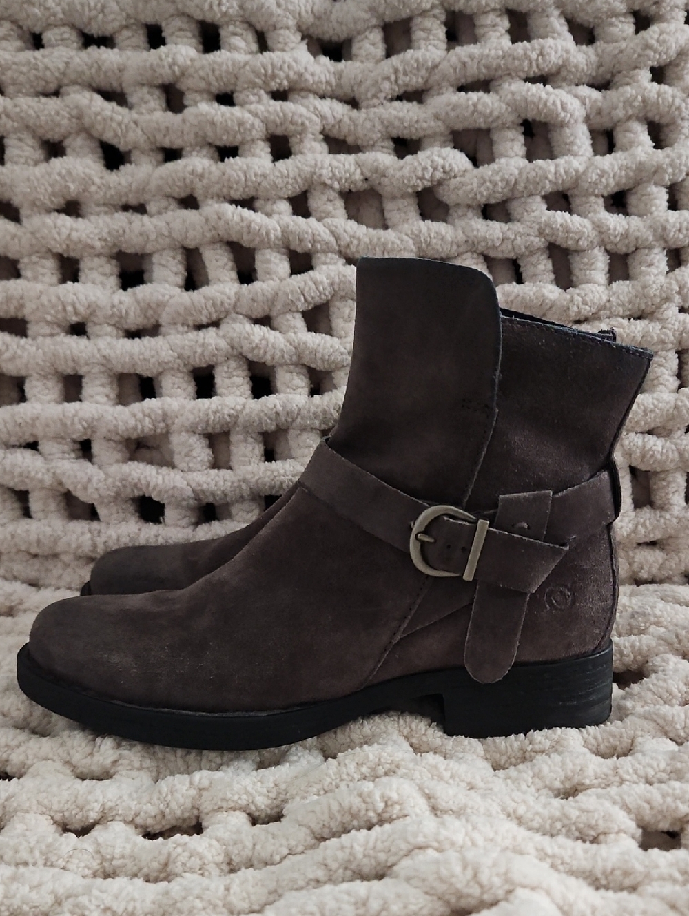 Born Ankle Buckle Boots Size 7.5 Women's Dark Brown Suede Leather